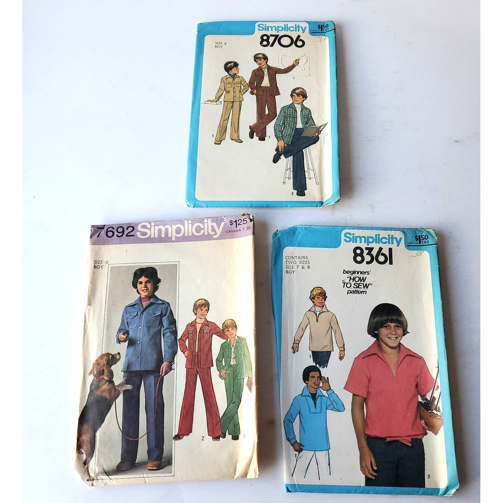 Vintage Boys Simplicity Patterns #8361 #8706 #7692 Vintage Lot of 3